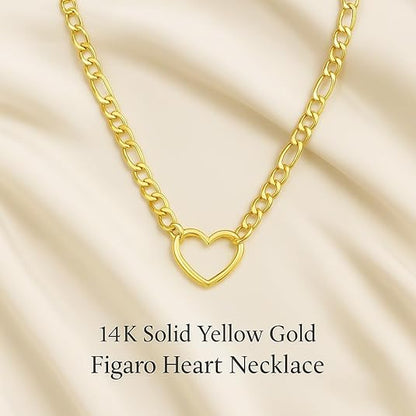14K Solid Yellow Gold Figaro Heart Necklace