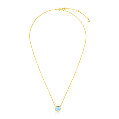 14k Yellow Gold 17 inch Necklace with Cushion Blue Topaz