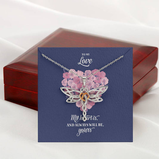 My Heart Belong To You - Dragonfly Rose Gold Heart Necklace