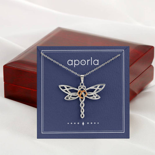 Transformation - Dragonfly Necklace With Rose Gold Heart