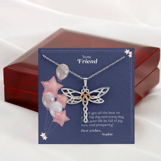 Friendship Bond - Dragonfly Rose Gold Heart Necklace