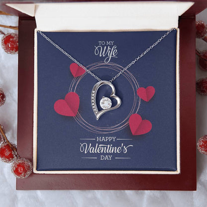 14k White Gold Finish Forever Love Necklace with Sparkling CZ Heart Pendant - Personalized for Valentine's Day