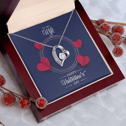 14k White Gold Finish Forever Love Necklace with Sparkling CZ Heart Pendant - Personalized for Valentine's Day