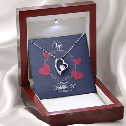 14k White Gold Finish Forever Love Necklace with Sparkling CZ Heart Pendant - Personalized for Valentine's Day