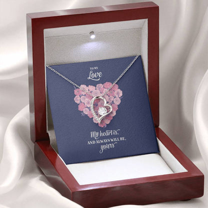 14k White Gold Finish Forever Love Necklace with CZ Heart - Personalized To My Love For Valentine's Day