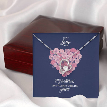 14k White Gold Finish Forever Love Necklace with CZ Heart - Personalized To My Love For Valentine's Day