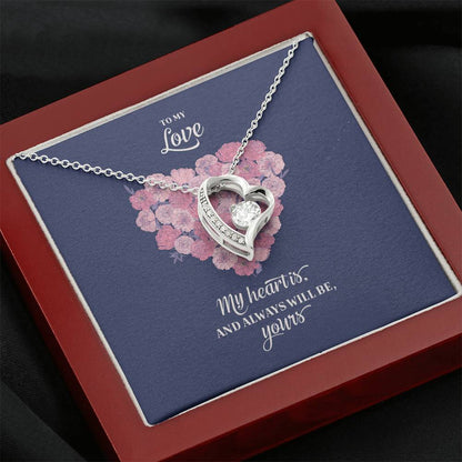 14k White Gold Finish Forever Love Necklace with CZ Heart - Personalized To My Love For Valentine's Day