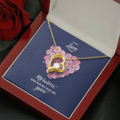 18k Yellow Gold Finish Forever Love Necklace with CZ Heart Pendant - Personalized