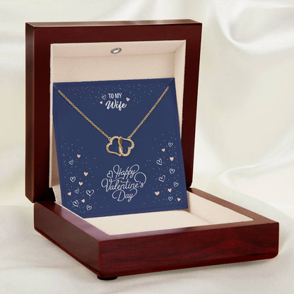 Valentine's Day: Everlasting Love Necklace 10K Gold Dual Heart  with Sparkling Diamonds