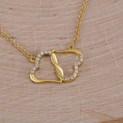 Valentine's Day: Everlasting Love Necklace 10K Gold Dual Heart  with Sparkling Diamonds