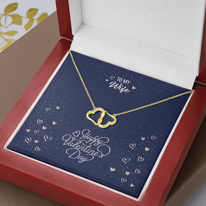 Valentine's Day: Everlasting Love Necklace 10K Gold Dual Heart  with Sparkling Diamonds