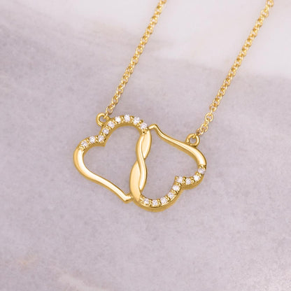 10k Gold Everlasting Love Necklace - Personalized Dual Heart Design with Pave Diamonds