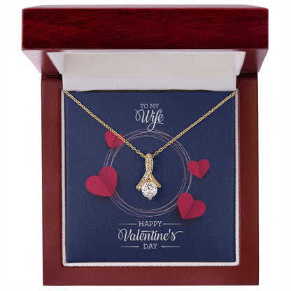 Alluring Beauty Necklace 18k Yellow Gold Finish with Ribbon Pendant and Cubic Zirconia - To My Wife for Valentine's Day