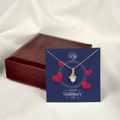 Alluring Beauty Necklace 18k Yellow Gold Finish with Ribbon Pendant and Cubic Zirconia - To My Wife for Valentine's Day