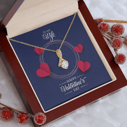 Alluring Beauty Necklace 18k Yellow Gold Finish with Ribbon Pendant and Cubic Zirconia - To My Wife for Valentine's Day