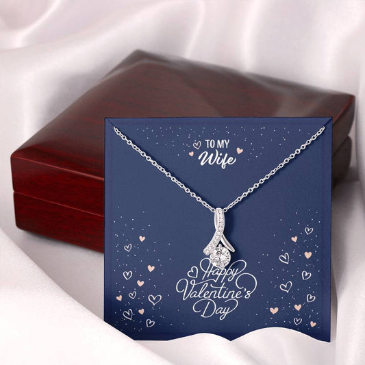 Valentine Wife Alluring Beauty Necklace Sparkling Ribbon Shaped 14K White Gold Finish