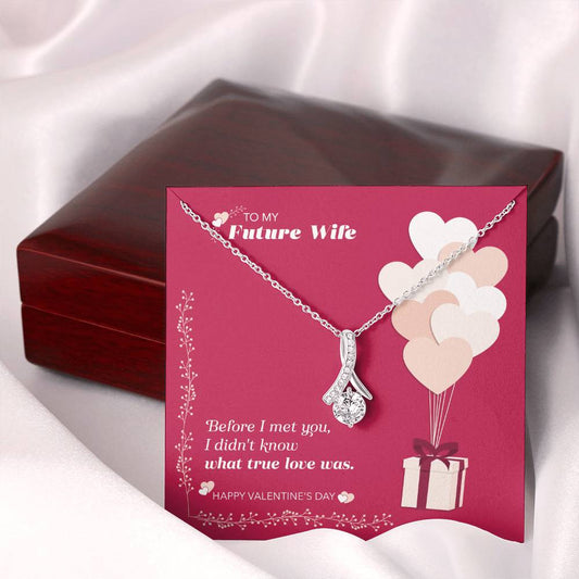 Alluring Beauty Necklace in 14k White Gold Finish with Personalized CZ Ribbon Pendant