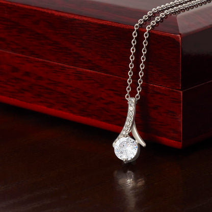 Alluring Beauty Necklace 14K White Gold Finish Ribbon with Cubic Zirconia