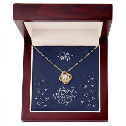 Dazzling Affection: Valentine's Love Knot Necklace in 18K Yellow Gold with CZ Stone