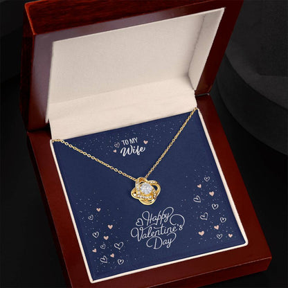 Dazzling Affection: Valentine's Love Knot Necklace in 18K Yellow Gold with CZ Stone