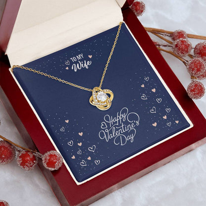 Dazzling Affection: Valentine's Love Knot Necklace in 18K Yellow Gold with CZ Stone