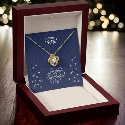 Dazzling Affection: Valentine's Love Knot Necklace in 18K Yellow Gold with CZ Stone