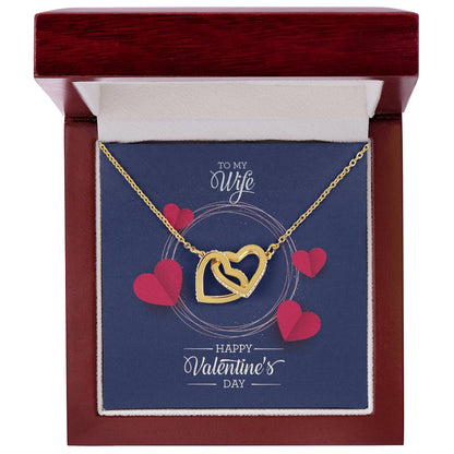 Interlocking Hearts Necklace with CZ Crystals in 18k Yellow Gold Finish - A Symbol of Enduring Love