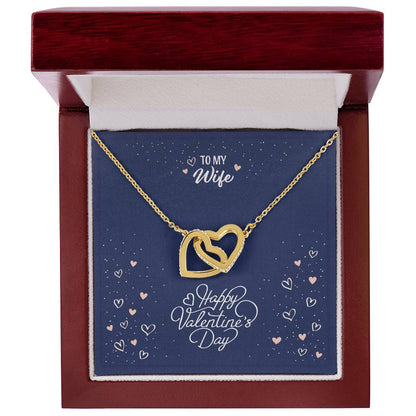 Personalizable Interlocking Heart Necklace CZ Pendant in Yellow Gold Finish for Valentine's Day