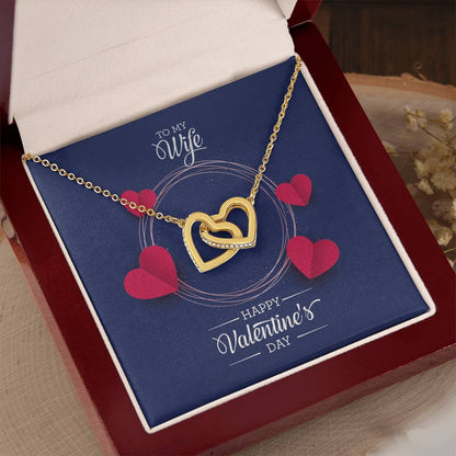 Interlocking Hearts Necklace with CZ Crystals in 18k Yellow Gold Finish - A Symbol of Enduring Love