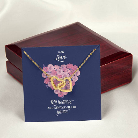 Elegant 18k Yellow Gold Finish Interlocking Hearts Necklace with CZ Embellishments