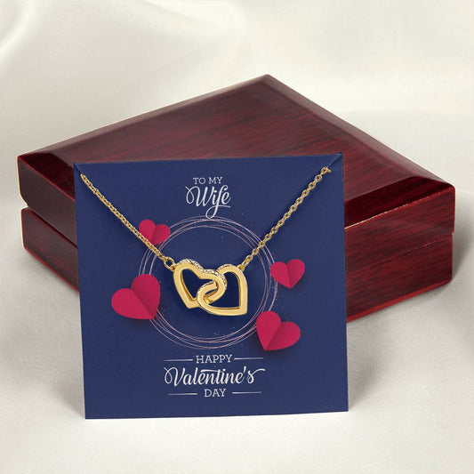 Interlocking Hearts Necklace with CZ Crystals in 18k Yellow Gold Finish - A Symbol of Enduring Love