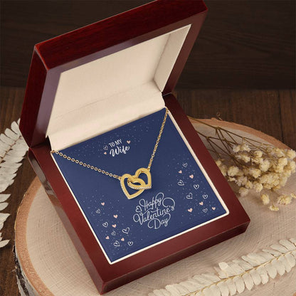 Personalizable Interlocking Heart Necklace CZ Pendant in Yellow Gold Finish for Valentine's Day