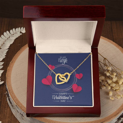 Interlocking Hearts Necklace with CZ Crystals in 18k Yellow Gold Finish - A Symbol of Enduring Love