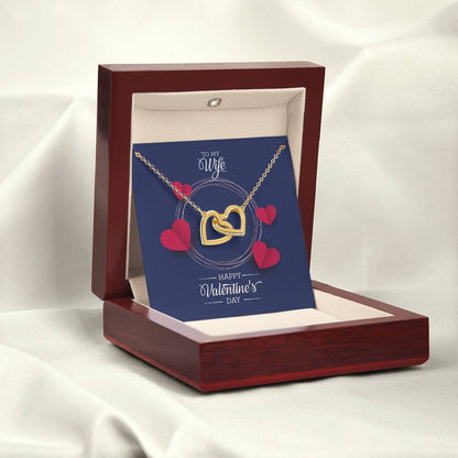 Interlocking Hearts Necklace with CZ Crystals in 18k Yellow Gold Finish - A Symbol of Enduring Love