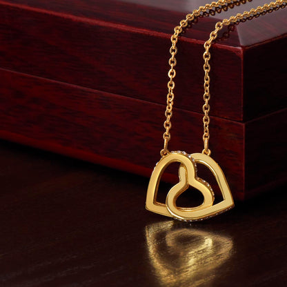 Interlocking Hearts Necklace with CZ Crystals in 18k Yellow Gold Finish - A Symbol of Enduring Love