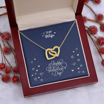 Personalizable Interlocking Heart Necklace CZ Pendant in Yellow Gold Finish for Valentine's Day