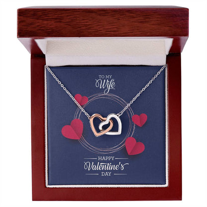 Rose Gold Finish Interlocking Hearts Pendant Necklace - Dual Heart Design with Sparkling CZ