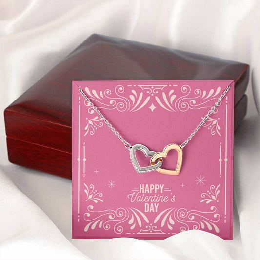 Rose Gold Finish Interlocking Hearts Necklace with CZ Crystals - Symbol of Love