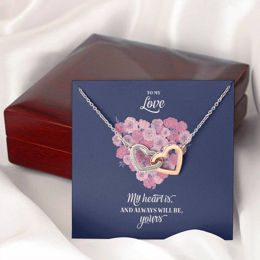 Elegant Interlocking Hearts Necklace in Rose Gold Finish with CZ Crystals - A Symbol of Love and Unity