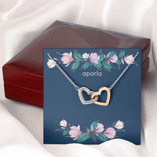 Interlocking Hearts Necklace Rose Gold Finish Two Heart Pendants Embellished with CZ Crystals