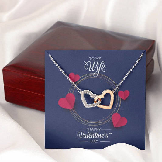 Valentine Wife Interlocking Hearts with Rose Gold Necklace