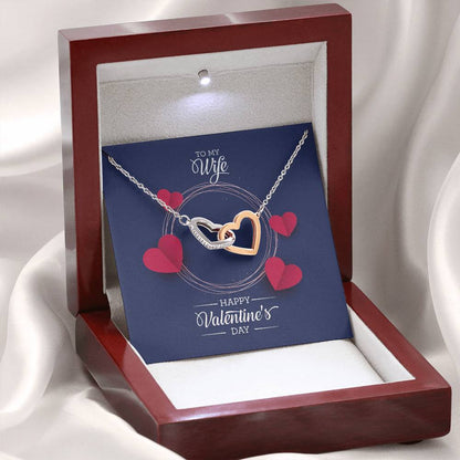 Rose Gold Finish Interlocking Hearts Pendant Necklace - Dual Heart Design with Sparkling CZ