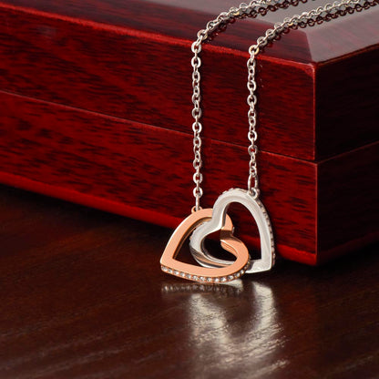 Two-Tone Interlocking Hearts CZ Crystal Necklace in Rose & White Gold - Elegant Jewelry for Her