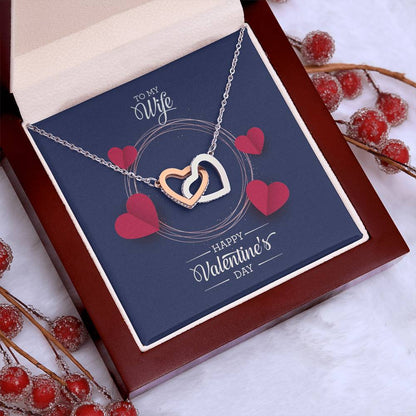 Rose Gold Finish Interlocking Hearts Pendant Necklace - Dual Heart Design with Sparkling CZ