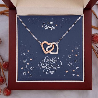 Two-Tone Interlocking Hearts CZ Crystal Necklace in Rose & White Gold - Elegant Jewelry for Her