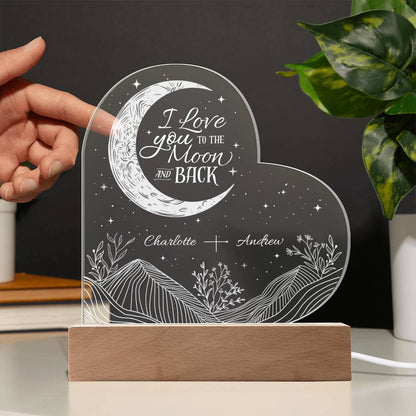 I Love You To The Moon & Back Personalizable LED Light Up Heart