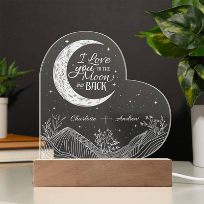 I Love You To The Moon & Back Personalizable LED Light Up Heart