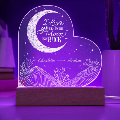 I Love You To The Moon & Back Personalizable LED Light Up Heart