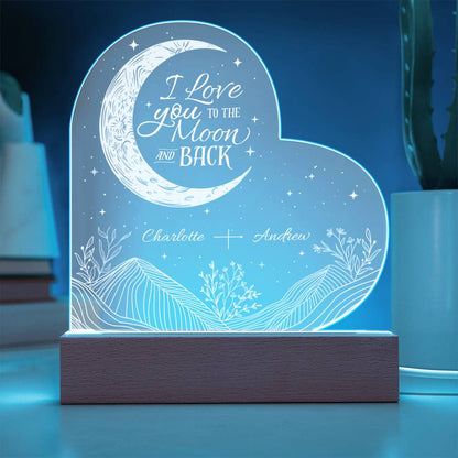 I Love You To The Moon & Back Personalizable LED Light Up Heart