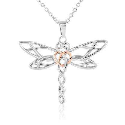 Friendship Bond - Dragonfly Rose Gold Heart Necklace